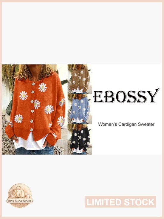 Ribbed Knit Cardigan Button Down Loose Fit Cropped Jacquard Sweater Coat - Picture 5 of 7